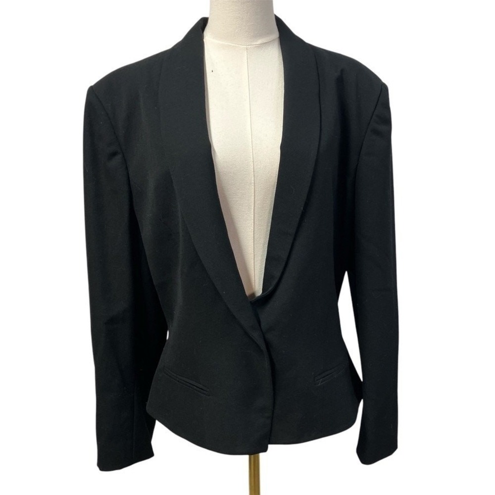 Vintage 80's Evan Picone Worsted Wool Black SIngle Button Blazer Womens 10/12